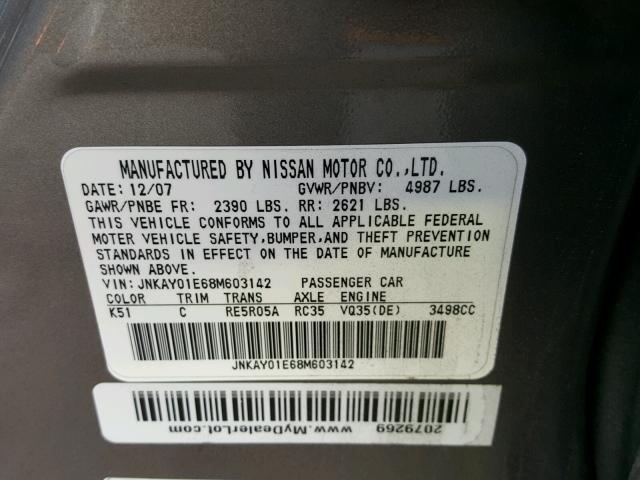 Photo 10 from auction – 2008 INFINITI M35 BASE with VIN JNKAY01E68M603142