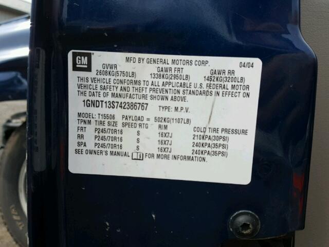 Photo 10 from auction – 2004 CHEVROLET TRAILBLAZE with VIN 1GNDT13S742386767