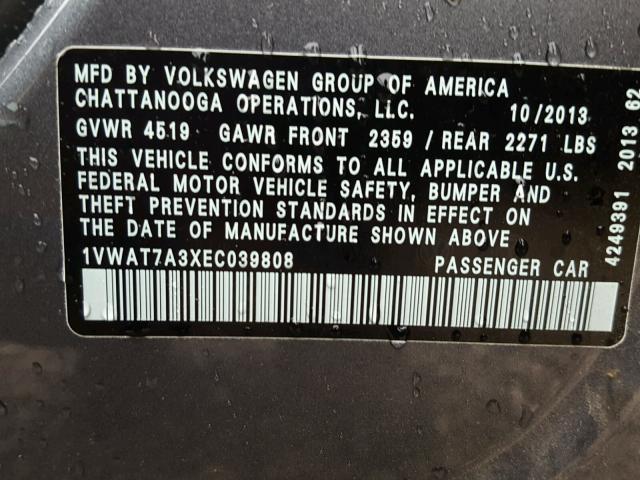 Photo 10 from auction – 2014 VOLKSWAGEN PASSAT S with VIN 1VWAT7A3XEC039808