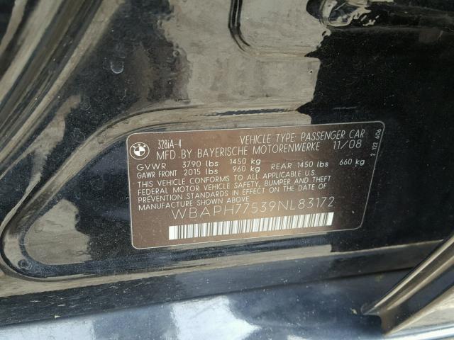 Photo 10 from auction – 2009 BMW 328 I with VIN WBAPH77539NL83172