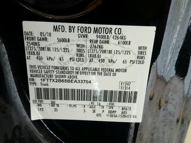 Photo 10 from auction – 2011 FORD F250 with VIN 1FT7X2B65BEA33704