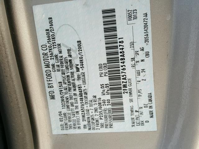 Photo 10 from auction – 2004 FORD FREESTAR S with VIN 2FMZA57654BA84781