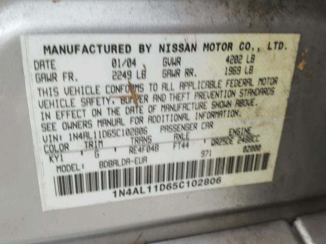 Photo 10 from auction – 2005 NISSAN ALTIMA S with VIN 1N4AL11D65C102806