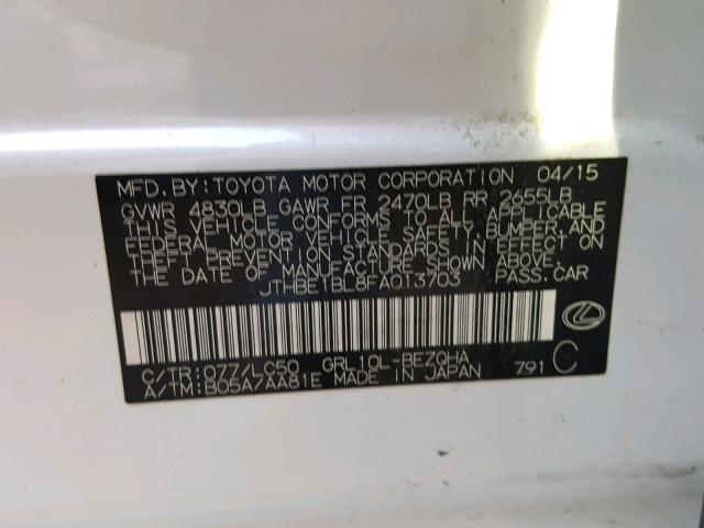 Photo 10 from auction – 2015 LEXUS GS 350 with VIN JTHBE1BL8FA013703