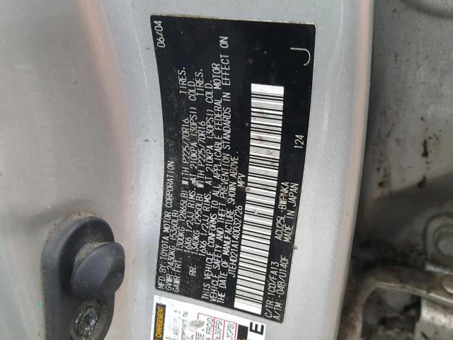 Zdjęcie 10 z aukcji – 2004 TOYOTA HIGHLANDER z VIN JTEHD21A140032726