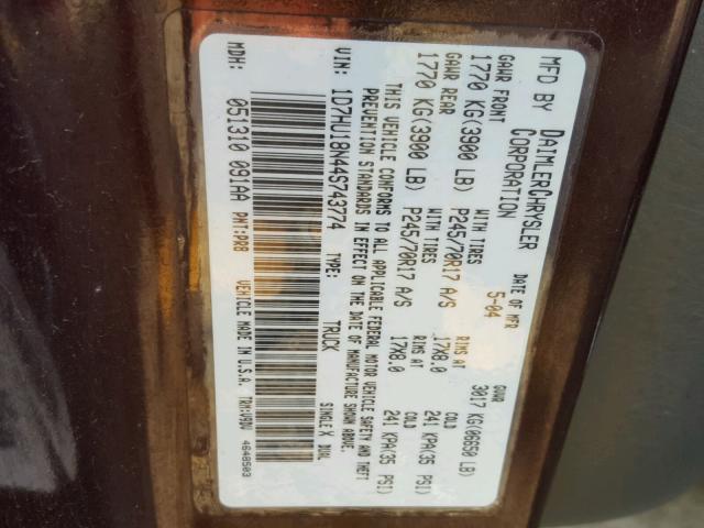 Photo 10 from auction – 2004 DODGE RAM 1500 S with VIN 1D7HU18N44S743774