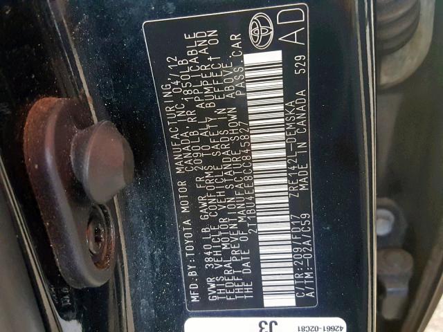 Photo 10 from auction – 2012 TOYOTA COROLLA BA with VIN 2T1BU4EE8CC845827