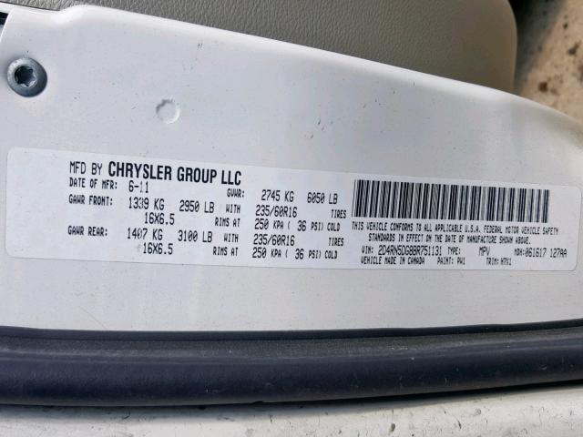 Photo 10 from auction – 2011 DODGE GRAND CARA with VIN 2D4RN5DG8BR751131