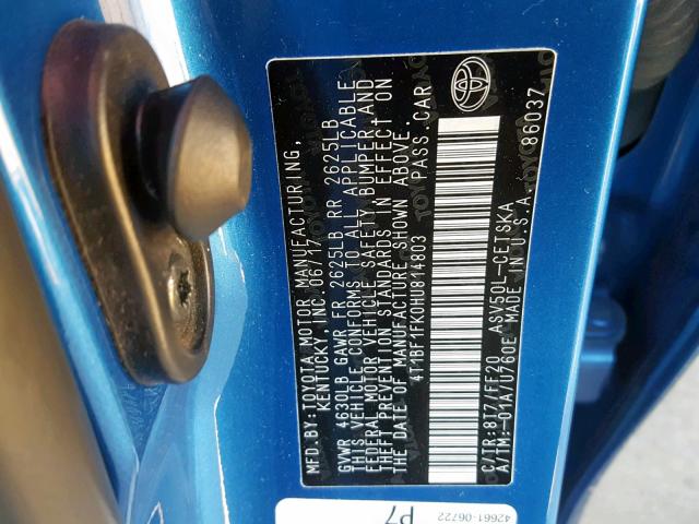 Photo 10 from auction – 2017 TOYOTA CAMRY LE with VIN 4T1BF1FK0HU814803