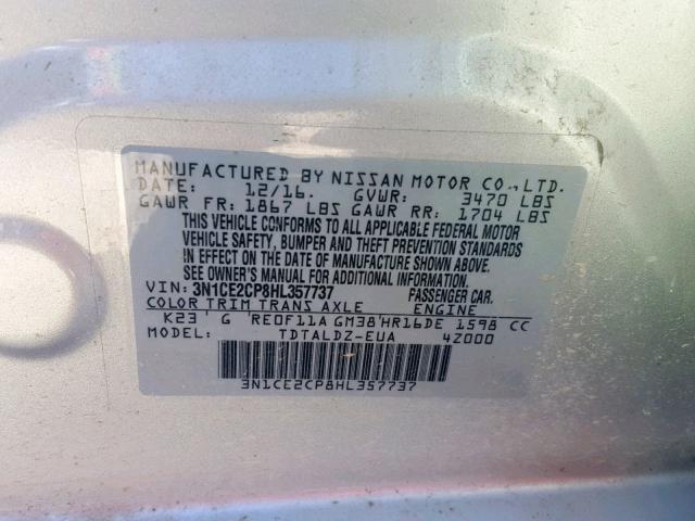 Photo 10 from auction – 2017 NISSAN VERSA NOTE with VIN 3N1CE2CP8HL357737