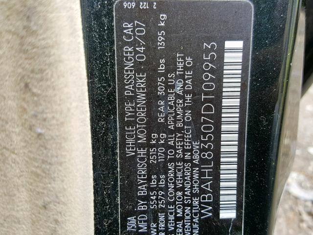 Photo 10 from auction – 2007 BMW 750I with VIN WBAHL83507DT09953