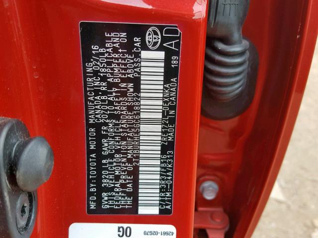 Photo 10 from auction – 2016 TOYOTA COROLLA L with VIN 2T1BURHE5GC618822