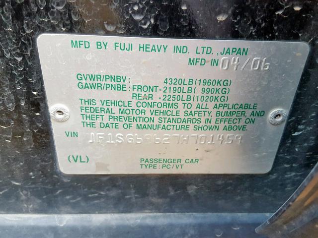 Photo 10 from auction – 2007 SUBARU FORESTER 2 with VIN JF1SG69627H701459