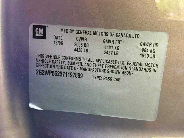 Photo 10 from auction – 2007 PONTIAC GRAND PRIX with VIN 2G2WP552371197889