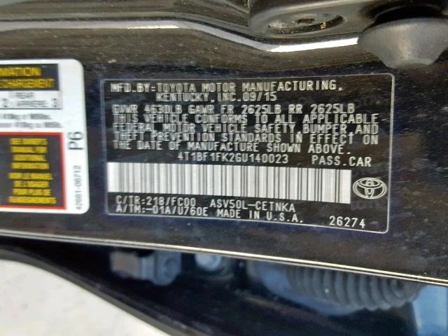 Photo 10 from auction – 2016 TOYOTA CAMRY LE with VIN 4T1BF1FK2GU140023