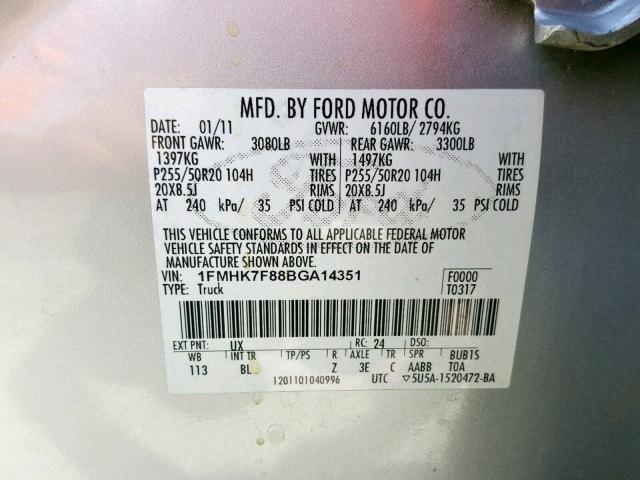 Photo 10 from auction – 2011 FORD EXPLORER L with VIN 1FMHK7F88BGA14351