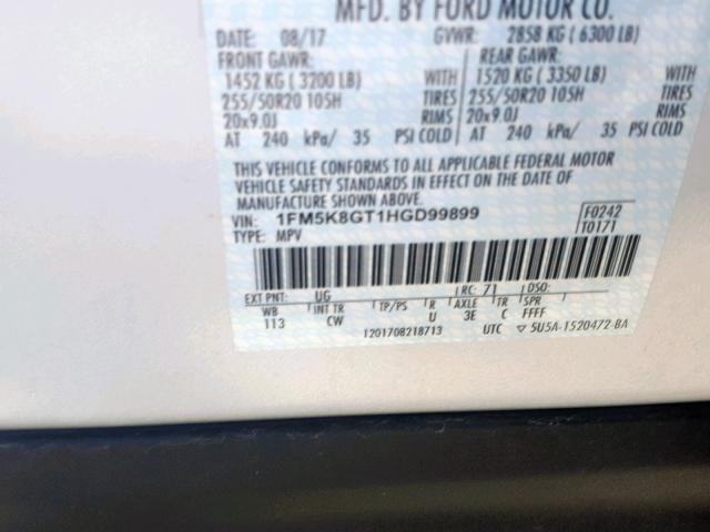 Photo 10 from auction – 2017 FORD EXPLORER S with VIN 1FM5K8GT1HGD99899