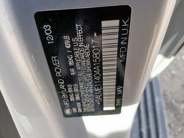 Photo 10 from auction – 2004 LAND ROVER RANGE ROVE with VIN SALME11404A158017