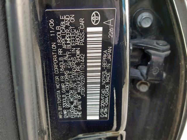 Photo 10 from auction – 2007 TOYOTA YARIS with VIN JTDBT923971101442