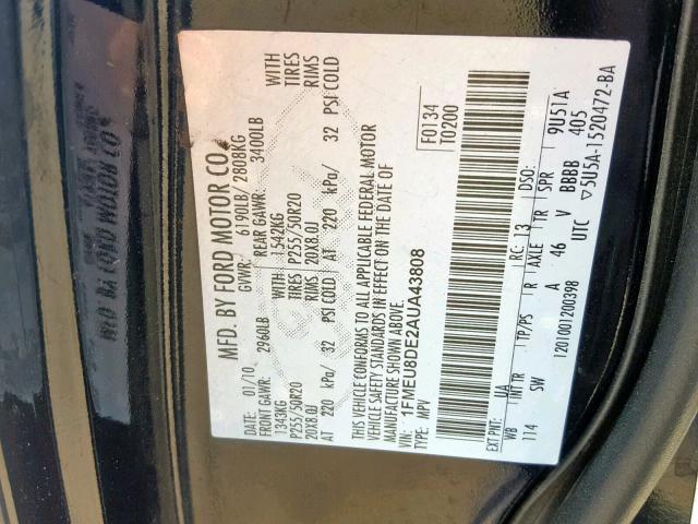 Photo 10 from auction – 2010 FORD EXPLORER X with VIN 1FMEU8DE2AUA43808