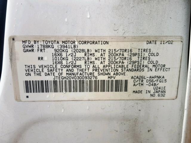 Photo 10 from auction – 2003 TOYOTA RAV4 with VIN JTEGH20V030093276