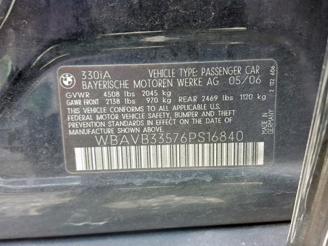Photo 10 from auction – 2006 BMW 330 I with VIN WBAVB33576PS16840