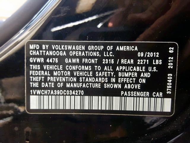 Photo 10 from auction – 2013 VOLKSWAGEN PASSAT SEL with VIN 1VWCH7A39DC034270