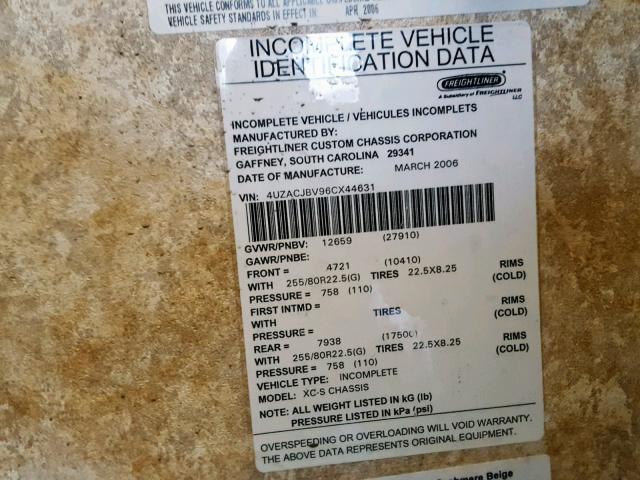 Photo 10 from auction – 2006 FREIGHTLINER CHASSIS X with VIN 4UZACJBV96CX44631