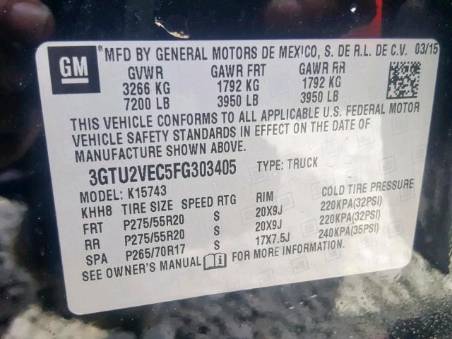 Photo 10 from auction – 2015 GMC SIERRA K15 with VIN 3GTU2VEC5FG303405