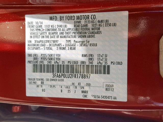 Photo 10 from auction – 2015 FORD FUSION SE with VIN 3FA6P0LU2FR178897