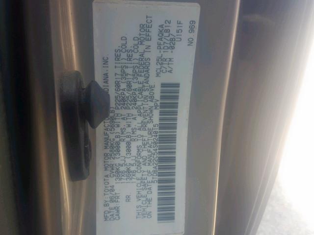 Photo 10 from auction – 2004 TOYOTA SIENNA XLE with VIN 5TDBA22C54S024015