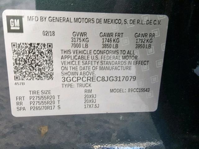 Photo 10 from auction – 2018 CHEVROLET SILVERADO with VIN 3GCPCREC8JG317079