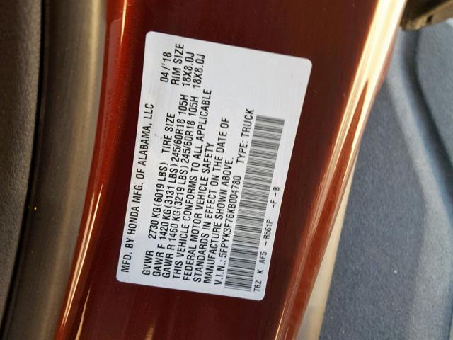Photo 10 from auction – 2019 HONDA RIDGELINE with VIN 5FPYK3F76KB004780