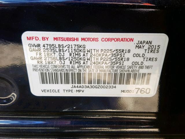 Photo 10 from auction – 2016 MITSUBISHI OUTLANDER with VIN JA4AD3A30GZ002334