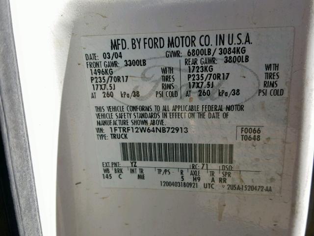 Photo 10 from auction – 2004 FORD F150 with VIN 1FTRF12W64NB72913