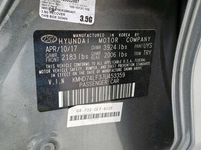 Photo 10 from auction – 2018 HYUNDAI ELANTRA with VIN KMHD74LF3JU453359