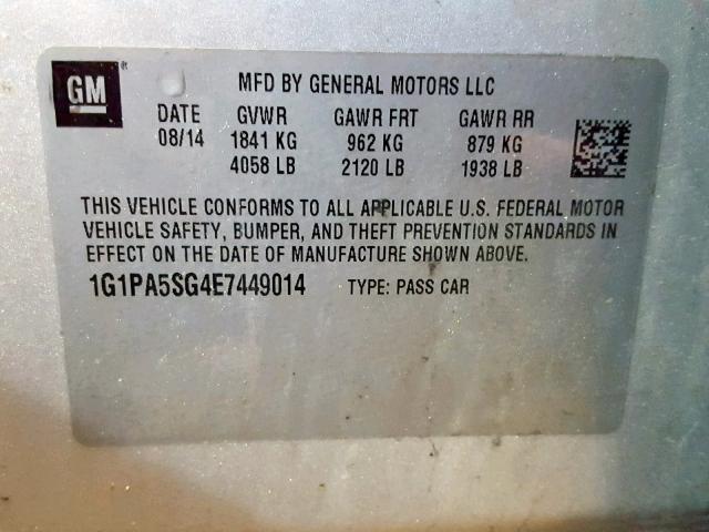 Photo 10 from auction – 2014 CHEVROLET CRUZE LS with VIN 1G1PA5SG4E7449014