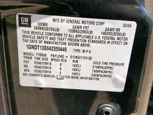 Photo 10 from auction – 2004 CHEVROLET TRAILBLAZE with VIN 1GNDT13S642359446