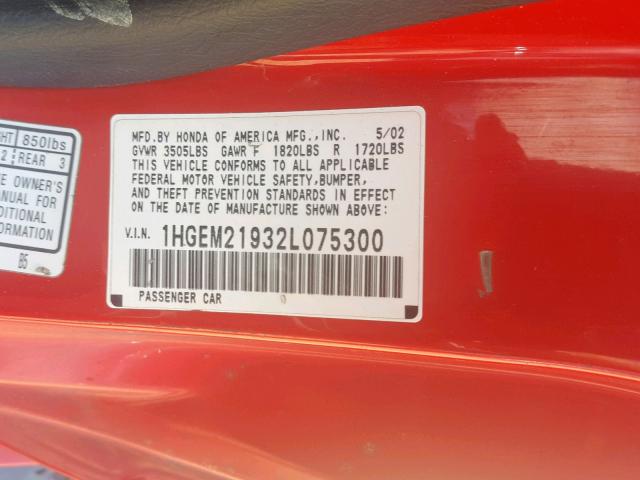 Photo 10 from auction – 2002 HONDA CIVIC EX with VIN 1HGEM21932L075300