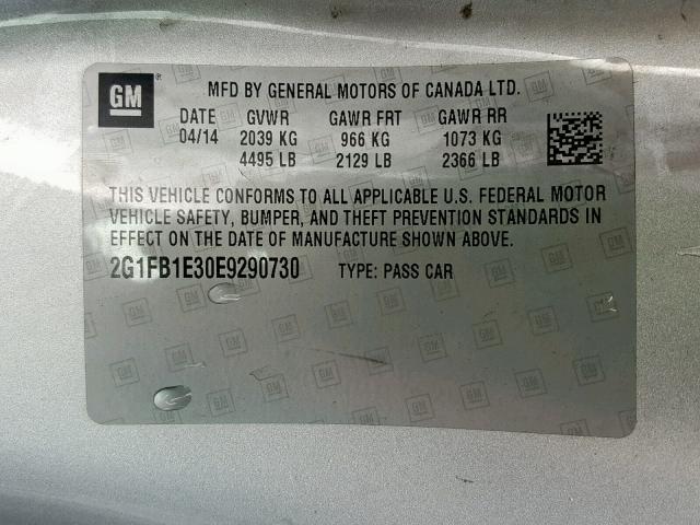 Photo 10 from auction – 2014 CHEVROLET CAMARO LT with VIN 2G1FB1E30E9290730