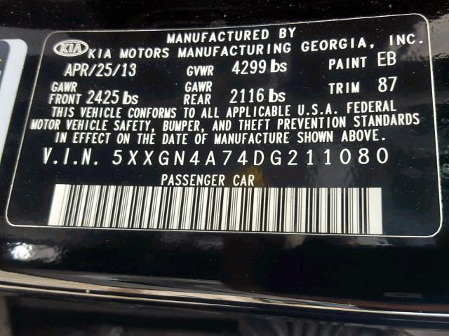 Photo 10 from auction – 2013 KIA OPTIMA EX with VIN 5XXGN4A74DG211080