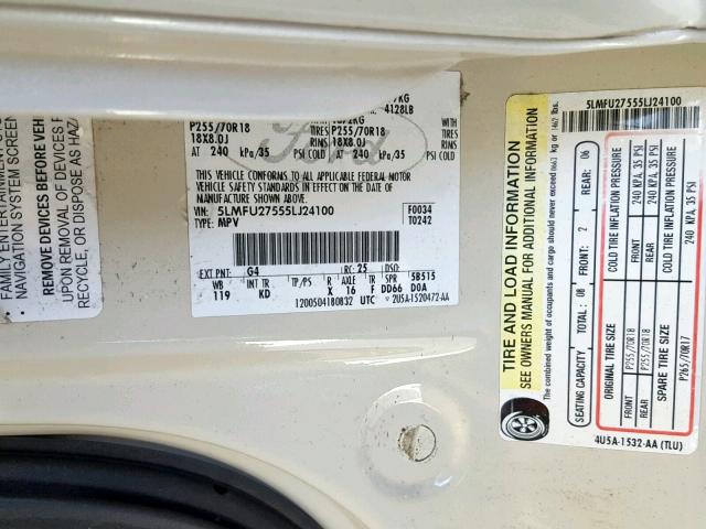 Photo 10 from auction – 2005 LINCOLN NAVIGATOR with VIN 5LMFU27555LJ24100