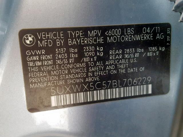 Photo 10 from auction – 2011 BMW X3 XDRIVE2 with VIN 5UXWX5C57BL706229