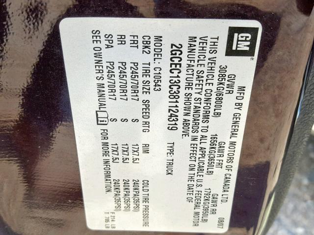 Photo 10 from auction – 2008 CHEVROLET SILVERADO with VIN 2GCEC13C381124319