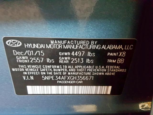 Photo 10 from auction – 2016 HYUNDAI SONATA SPO with VIN 5NPE34AFXGH356671