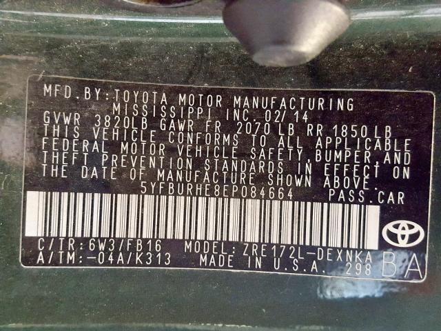 Photo 10 from auction – 2014 TOYOTA COROLLA L with VIN 5YFBURHE8EP084664