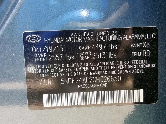 Photo 10 from auction – 2016 HYUNDAI SONATA SE with VIN 5NPE24AF2GH326650