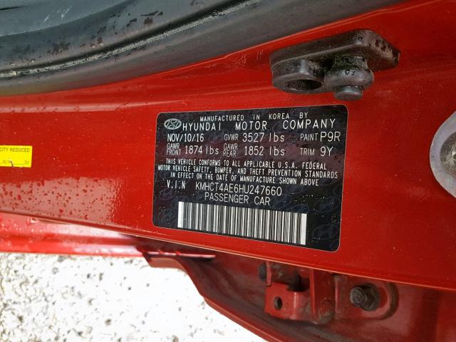 Photo 10 from auction – 2017 HYUNDAI ACCENT SE with VIN KMHCT4AE6HU247660