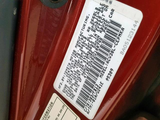Photo 10 from auction – 2002 TOYOTA CAMRY LE with VIN 4T1BE32K82U100789