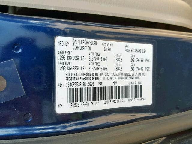 Photo 10 from auction – 2001 DODGE CARAVAN SE with VIN 1B4GP25321B115629
